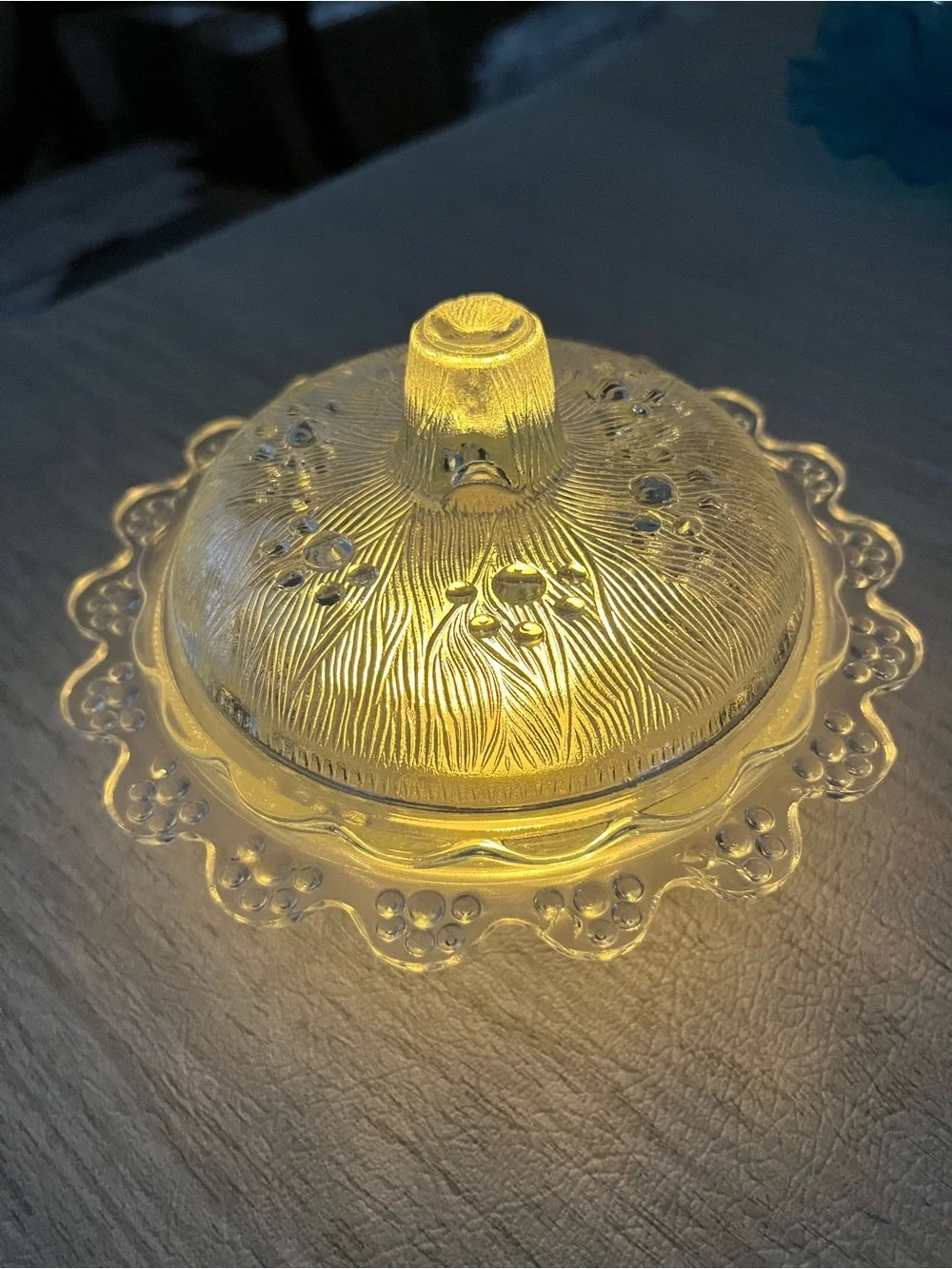 Vintage Clear Glass Butter Dish Fairy Lamp | Ribbed Glass Design